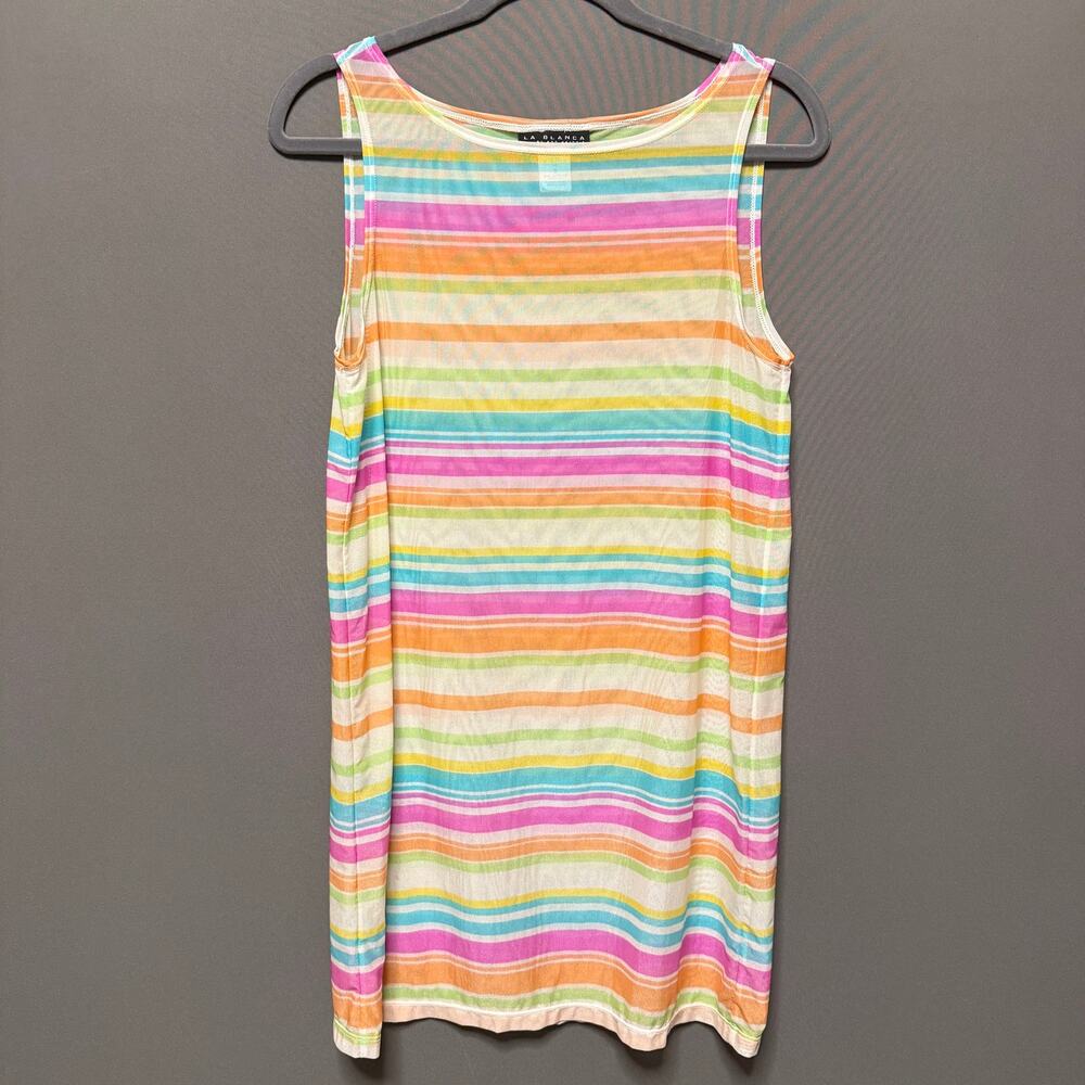 La Blanca sheer stretchy swimsuit cover up - rainbow stripes sleeveless size S